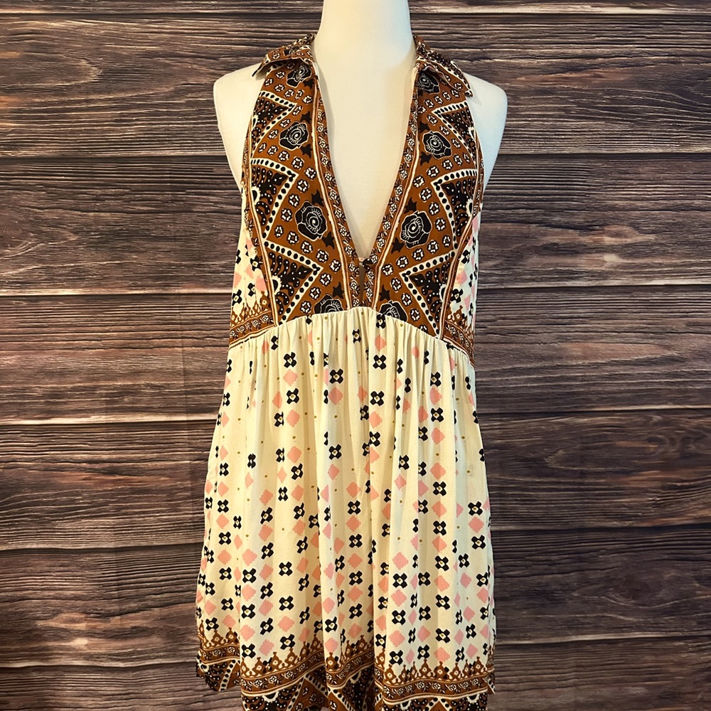 Free People Medium cream and brown tank tunic top